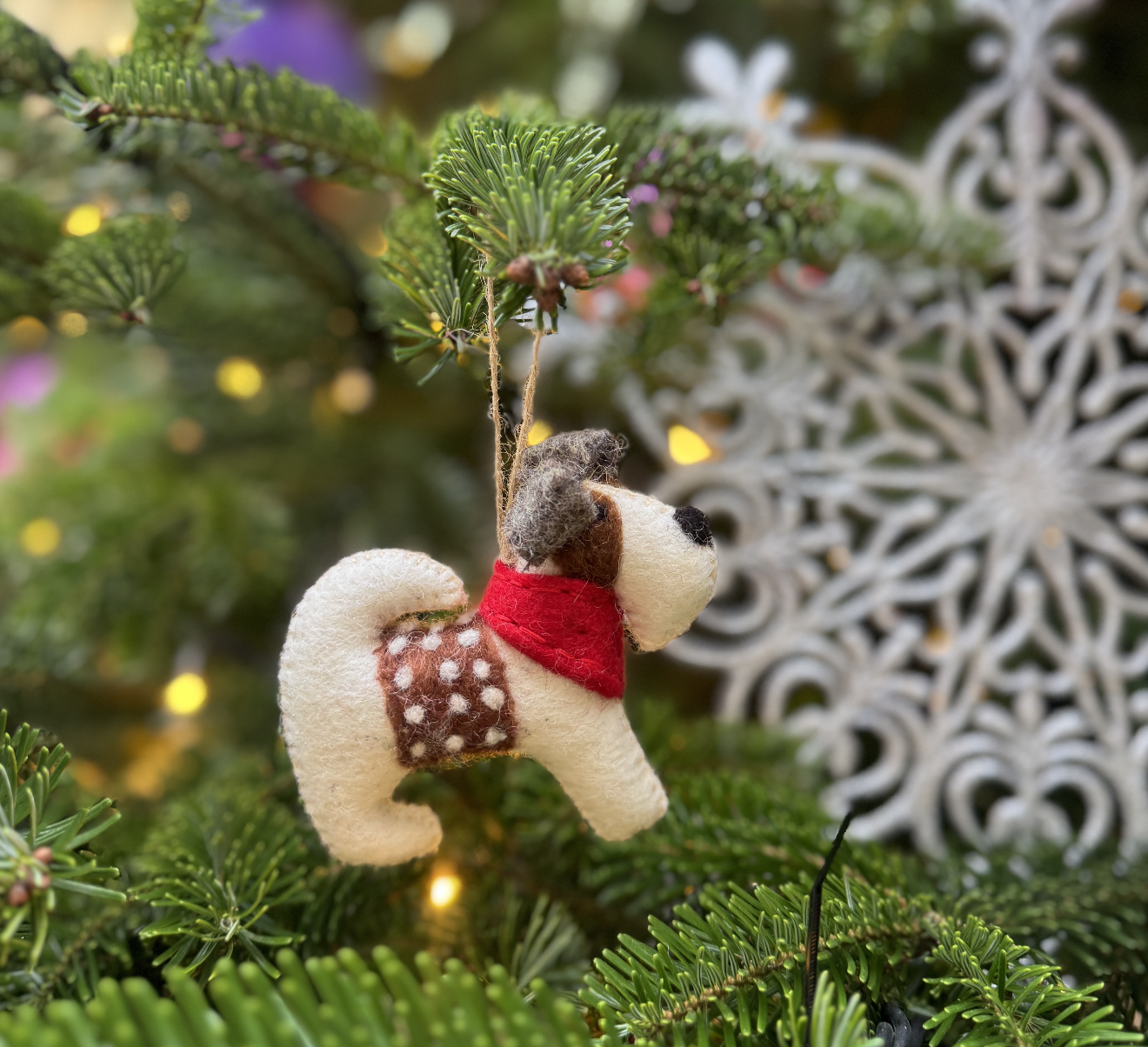 Home Christmas Ornament Terrier Dog Bandana - 100% Wool